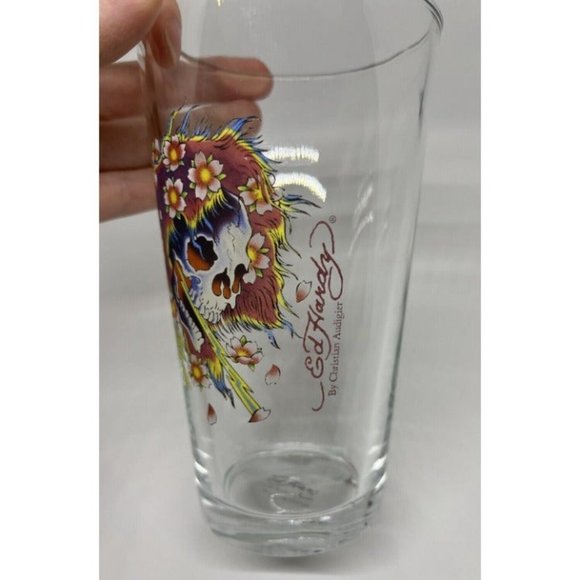 Ed Hardy Glass Cup Lightning Bolt Skull Japan Christian Audigier Flower Baller - Picture 2 of 12